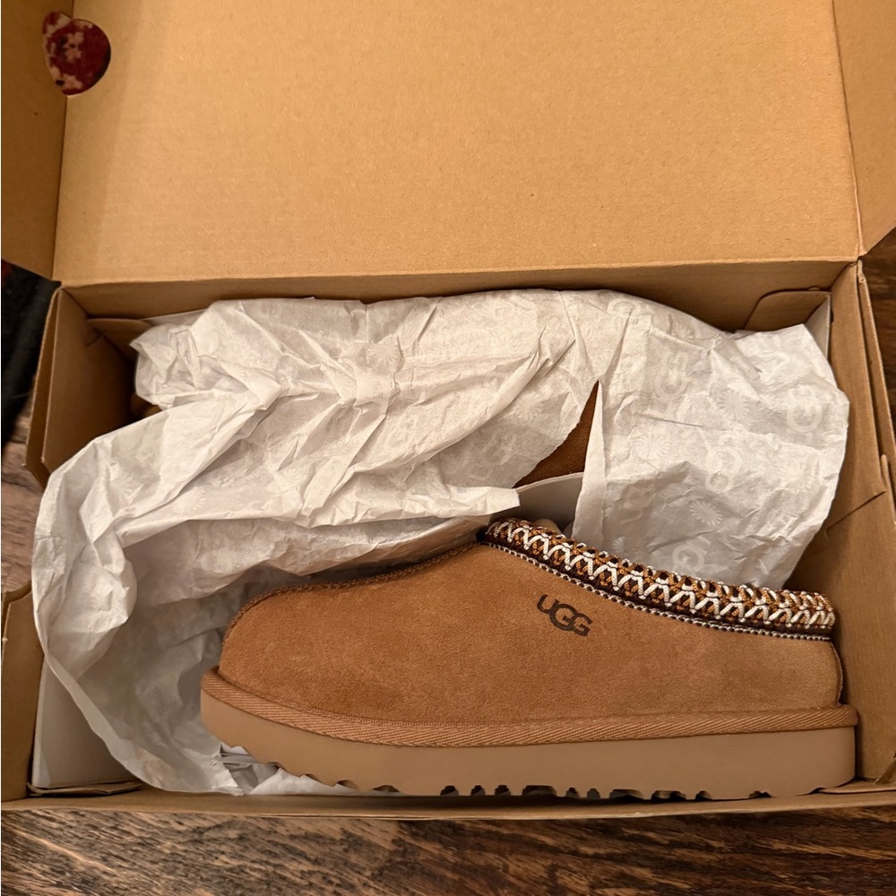 UGG Tasman Tan Slippers with Patterned Trim